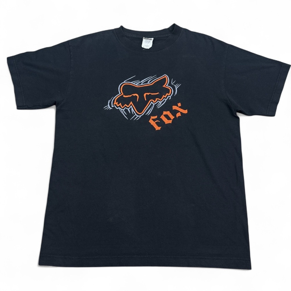 Vintage Fox Racing Tee Shirt Adult Size Medium Black Orange Embroidered Logo